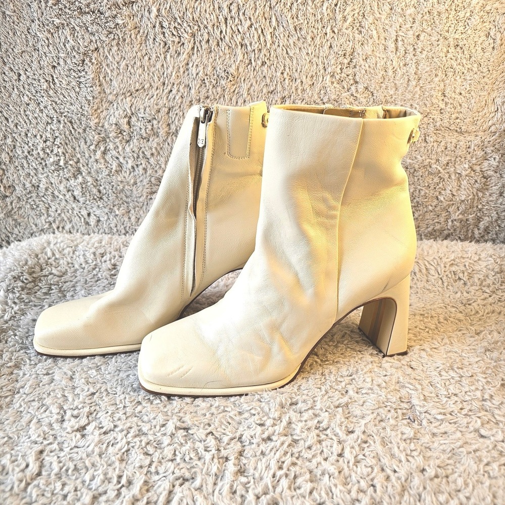Sam Edelman Codie Square Toe Ankle Boots Ivory Leather Womens 9.5 Good